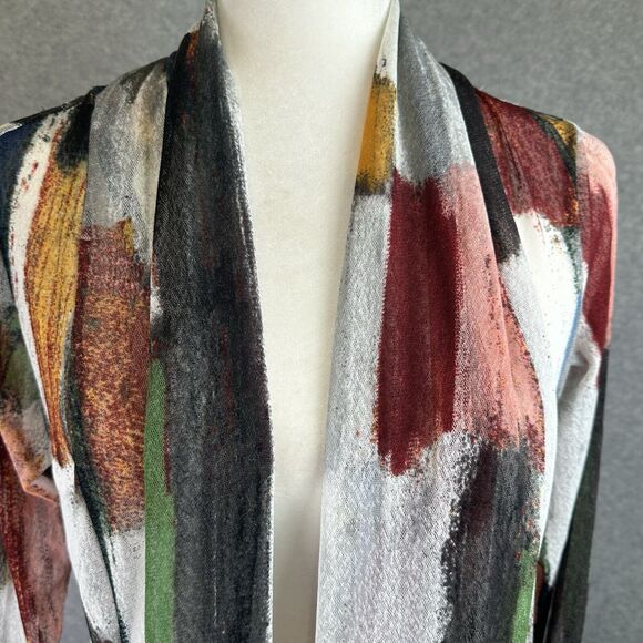 Ali Miles Black Red Geometric Artsy Abstract Shawl Neckline Cardigan Sheer Sz. S - Picture 6 of 14